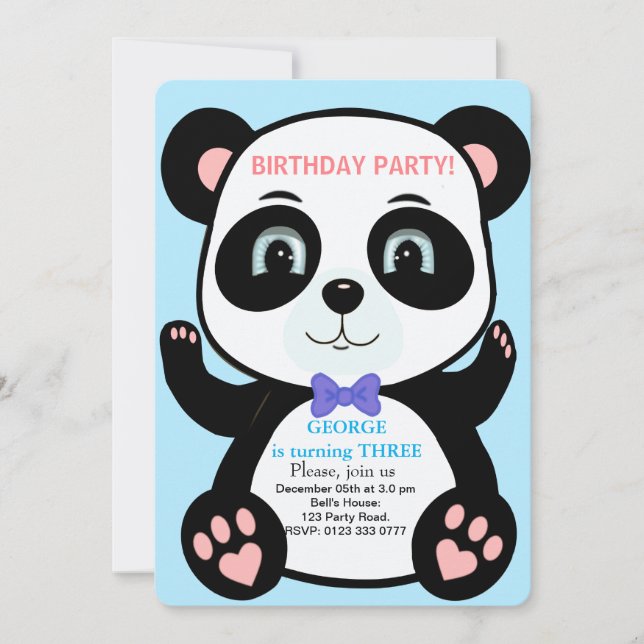 Niedliche Panda Bären Boys zum Geburtstag Einladun Einladung (Vorderseite)