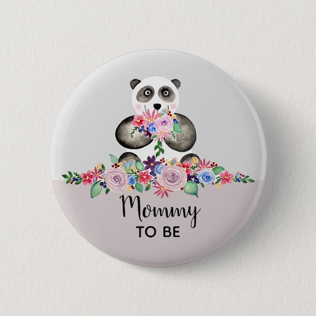 Niedliche Panda-Bärenmommy als Babydusche Button (Vorderseite)