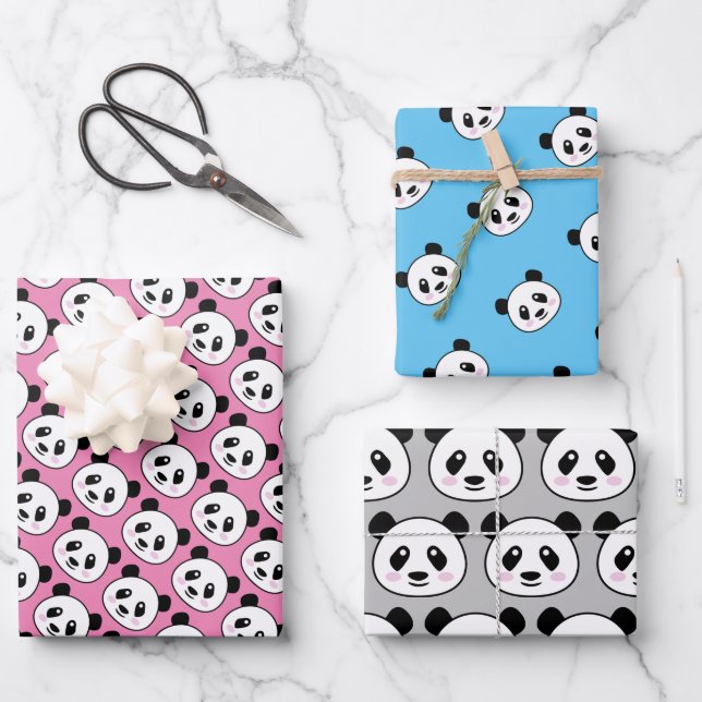 Niedliche Panda-Bärenmuster-Umhüllung von Papierbl Geschenkpapier Set (Vorderseite)