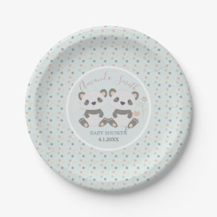 Niedliche Panda-Bärn-Zwillings-Baby-Dusche Pappteller