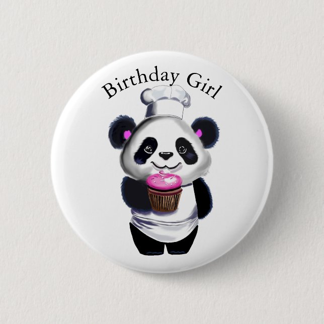 Niedliche Panda Bear Birthday Girl Button (Vorderseite)