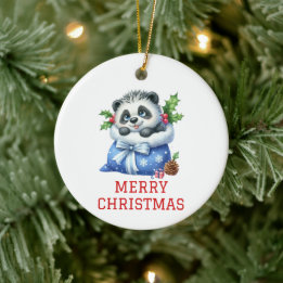 Niedliche Panda Bear Cub Weihnachten Keramik Ornament