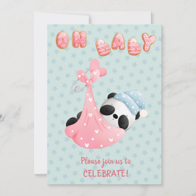 Niedliche Panda Bear Girl Babydusche Einladung (Vorderseite)