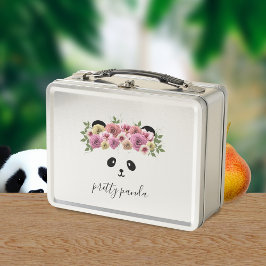 Niedliche Panda Bear Girl Floral Metal Lunch Box