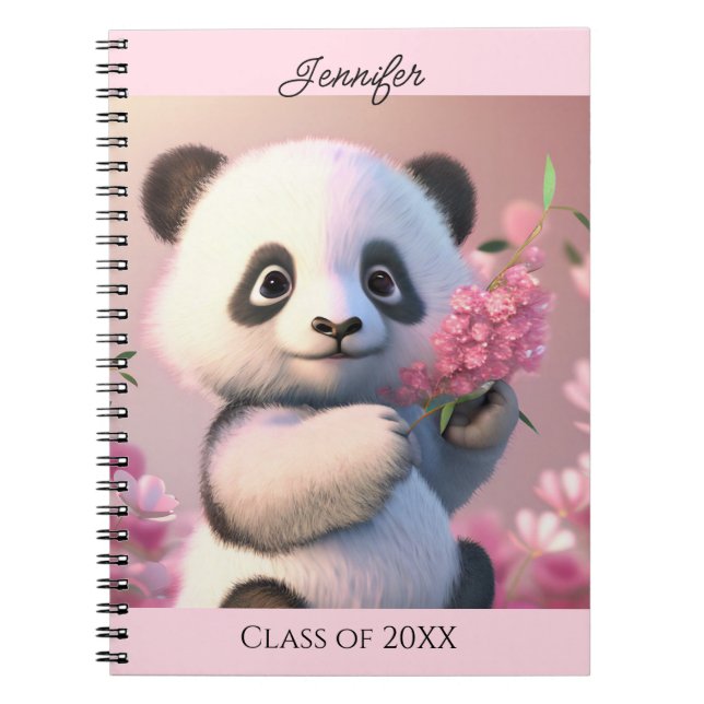 Niedliche Panda Bear Pink Blume Persönliche Bezeic Notizblock (Vorderseite)