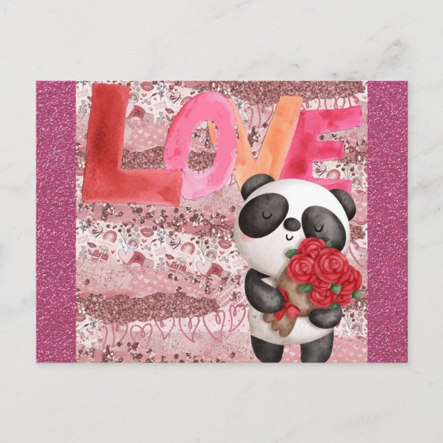 Niedliche Panda Bear Valentinstag Liebe Postkarte (Vorderseite)