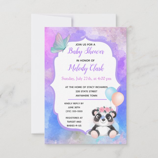 Niedliche Panda Bear Watercolor Kinderdusche Einla Karte (Vorderseite)