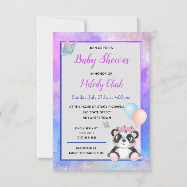 Niedliche Panda Bear Watercolor Kinderdusche Einla Karte (Vorderseite)