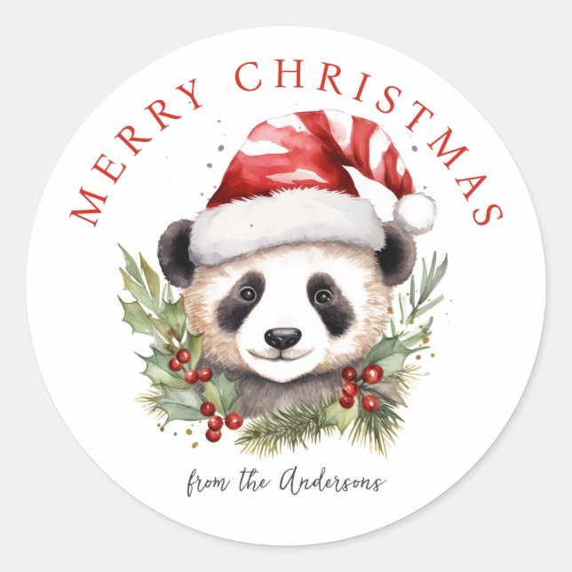 Niedliche Panda Bear Weihnachtsmannmütze Runder Aufkleber (Vorderseite)