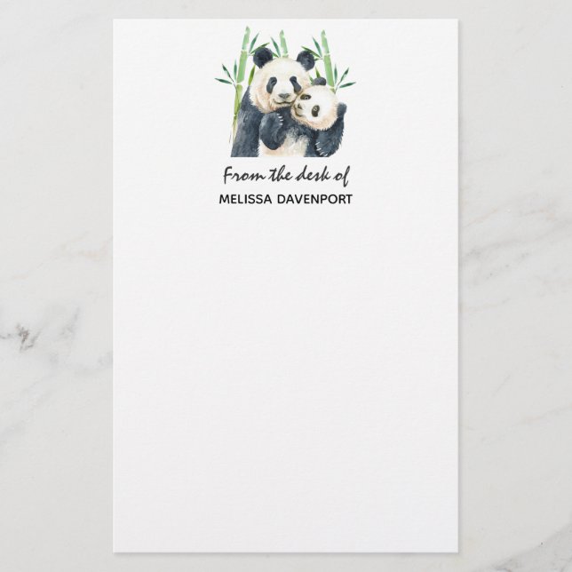 Niedliche Panda Bears Cuddling Watercolor Briefpapier (Vorderseite)