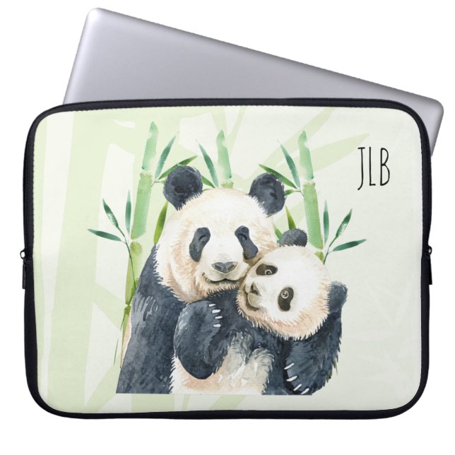 Niedliche Panda Bears Cuddling Watercolor Laptopschutzhülle (Vorderseite)