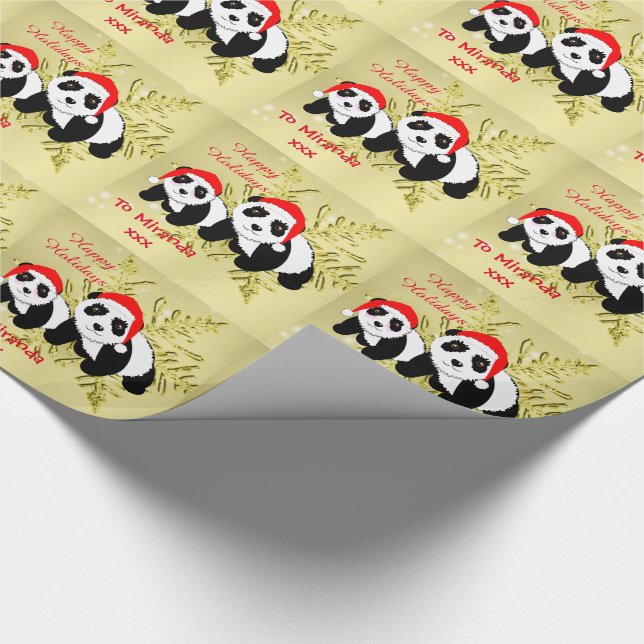 Niedliche Panda Bears Funkelnd Gold Personalisiert Geschenkpapier (Ecke)