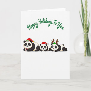 Niedliche Panda Bears Happy Holidays Santa und Ren Karte