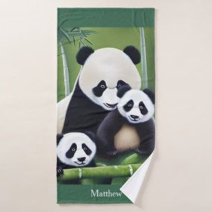 Niedliche Panda Bears Mother und Cubs Monogram Badehandtuch