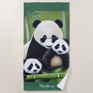Niedliche Panda Bears Mutter und Cubs Monogram Bat Strandtuch