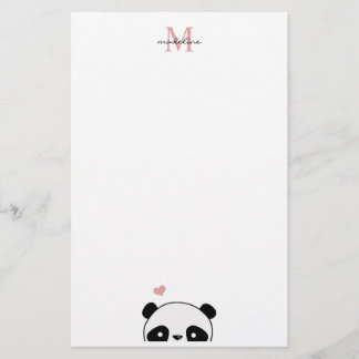 Niedliche Panda Blink Pink Monogram Script Briefpapier