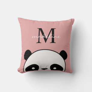Niedliche Panda Blink Pink Monogram Script Kissen