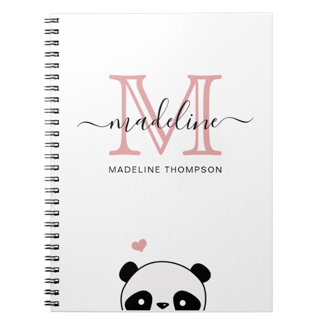 Niedliche Panda Blink Pink Monogram Script Notizblock (Vorderseite)