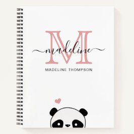 Niedliche Panda Blink Pink Monogram Script Notizbuch