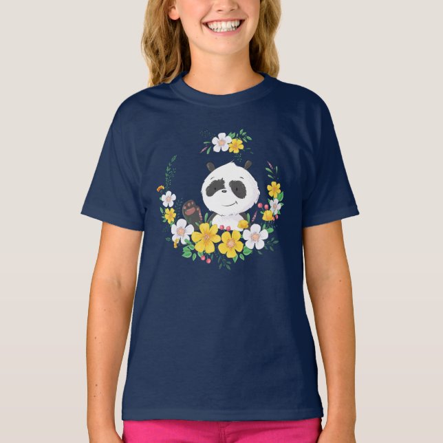 Niedliche Panda-Blume T-Shirt (Vorderseite)