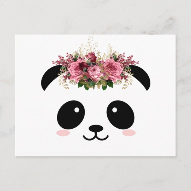 Niedliche Panda-Blumenkrone Postkarte (Vorderseite)