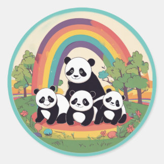 Niedliche Panda-Familie erfreut sich am Leben Runder Aufkleber