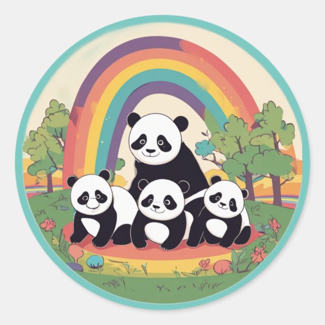 Niedliche Panda-Familie erfreut sich am Leben Runder Aufkleber (Vorderseite)
