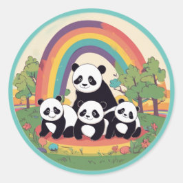Niedliche Panda-Familie erfreut sich am Leben Runder Aufkleber