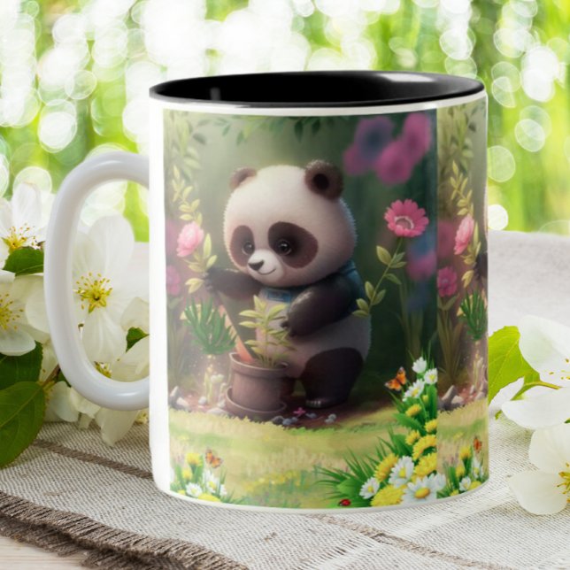 Niedliche Panda Gärtnerei Blume Schmetterlinge Kun Zweifarbige Tasse (Von Creator hochgeladen)