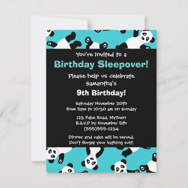 Niedliche Panda-Geburtstagsleepover-Party Einladung (Vorderseite)