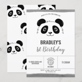 Niedliche Panda Geburtstagsparty Black and White Einladung