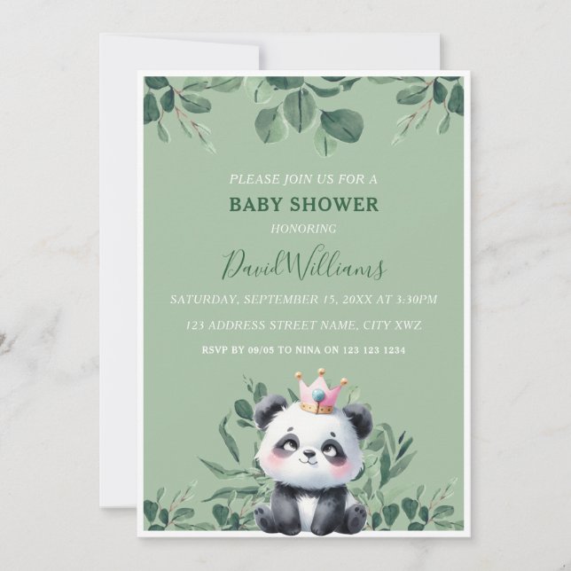 Niedliche Panda Greenerage Foliage Green Baby Dusc Einladung (Vorderseite)