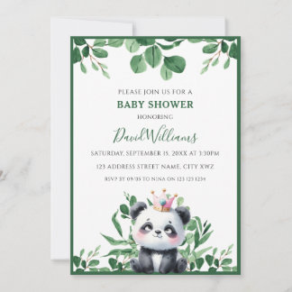 Niedliche Panda Greenery Foliage Neutral Baby Dusc Einladung