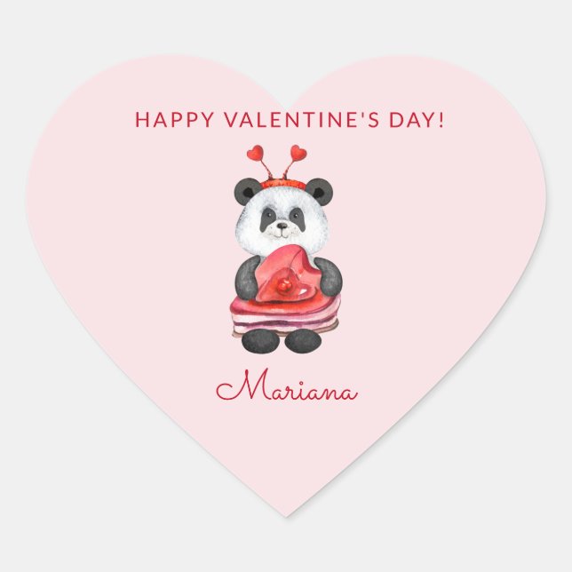 Niedliche Panda Happy Valentines Day Gastgeschenke Herz-Aufkleber (Vorderseite)