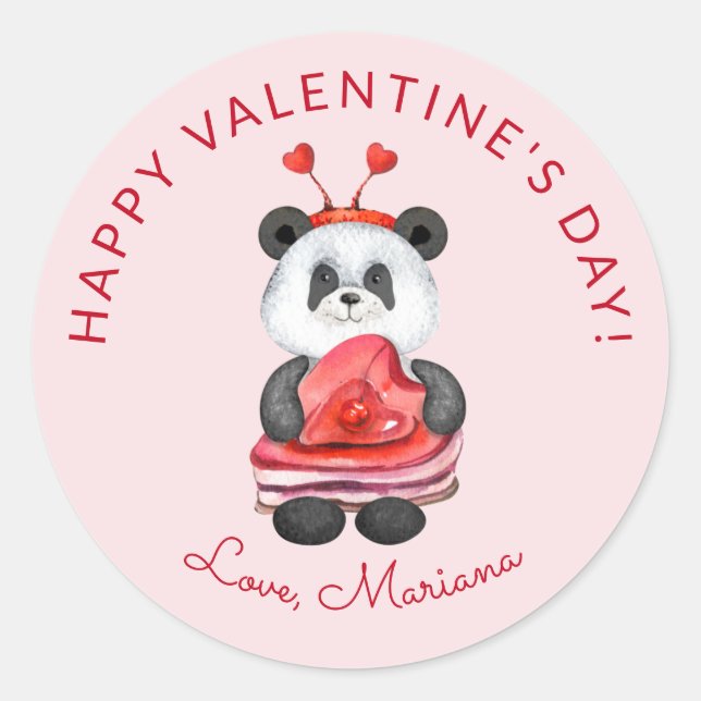 Niedliche Panda Happy Valentines Day Gastgeschenke Runder Aufkleber (Vorderseite)