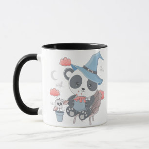 Niedliche Panda Hexe umrahmte Wolken Halloween-Tas Tasse