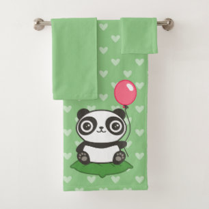 Niedliche Panda-Illustration Badhandtuch Set