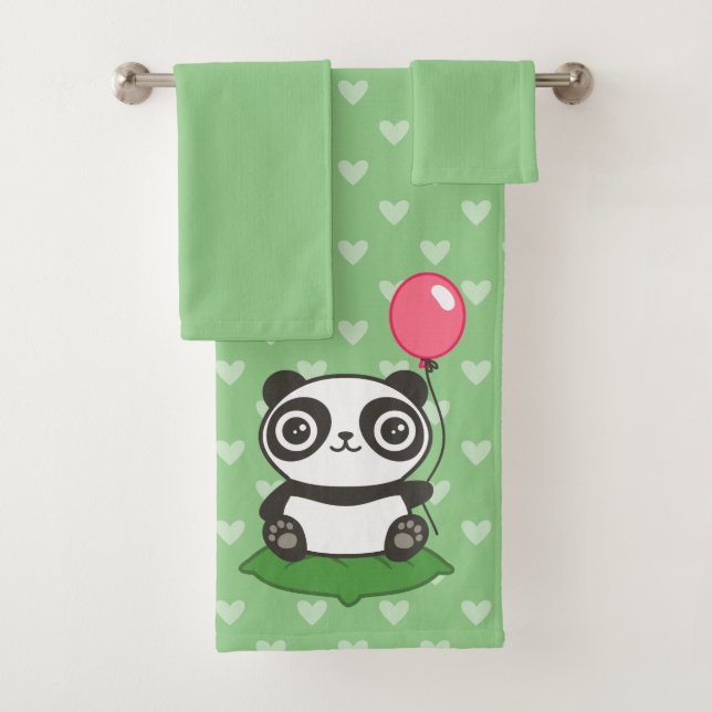 Niedliche Panda-Illustration Badhandtuch Set (Insitu)
