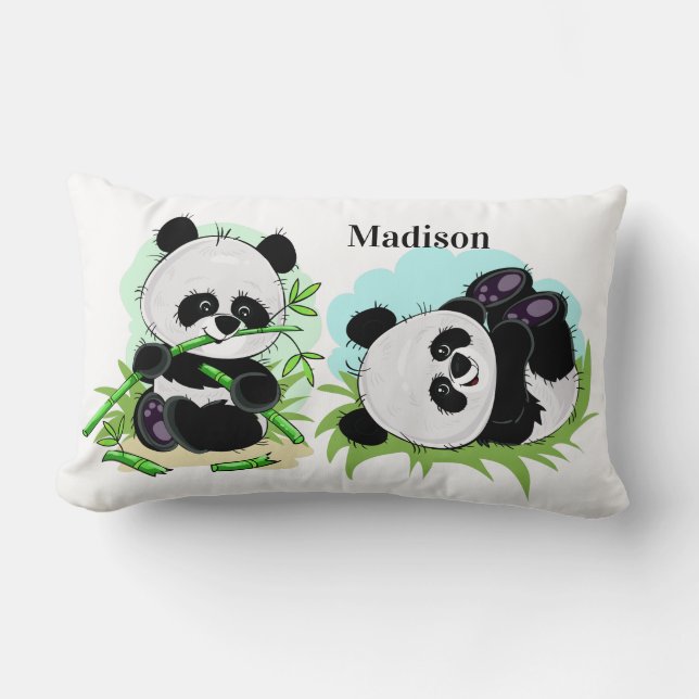 Niedliche Panda-individueller Name Throwkissen Lendenkissen (Vorderseite)