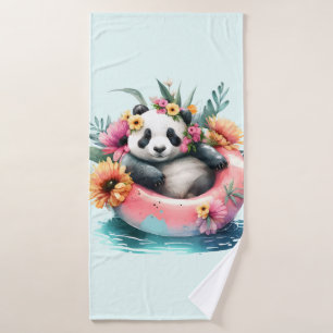 Niedliche Panda-Kühlung in einer Innentröhre Badhandtuch Set