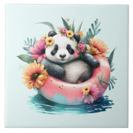 Niedliche Panda-Kühlung in einer Innentröhre Fliese