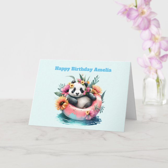Niedliche Panda-Kühlung in einer Innentröhre Gebur Karte (Orchidee)