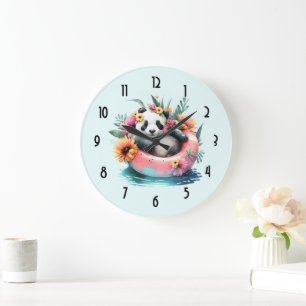 Niedliche Panda-Kühlung in einer Innentröhre Große Wanduhr