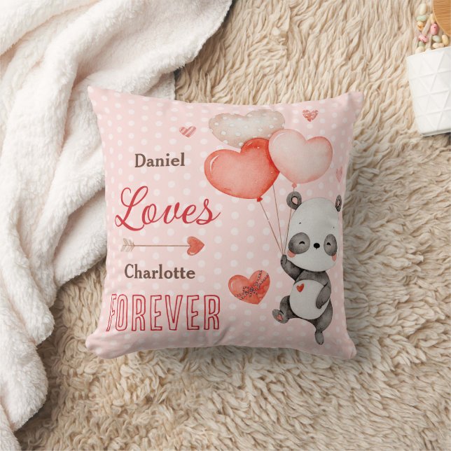 Niedliche Panda Liebe Rotes Herz Balloons Valentin Kissen (Decke)