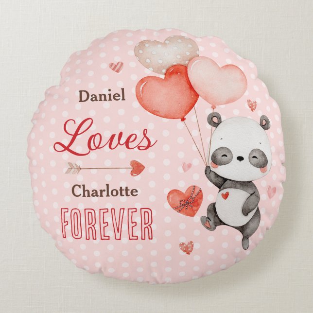 Niedliche Panda Liebe Rotes Herz Balloons Valentin Rundes Kissen (Vorderseite)