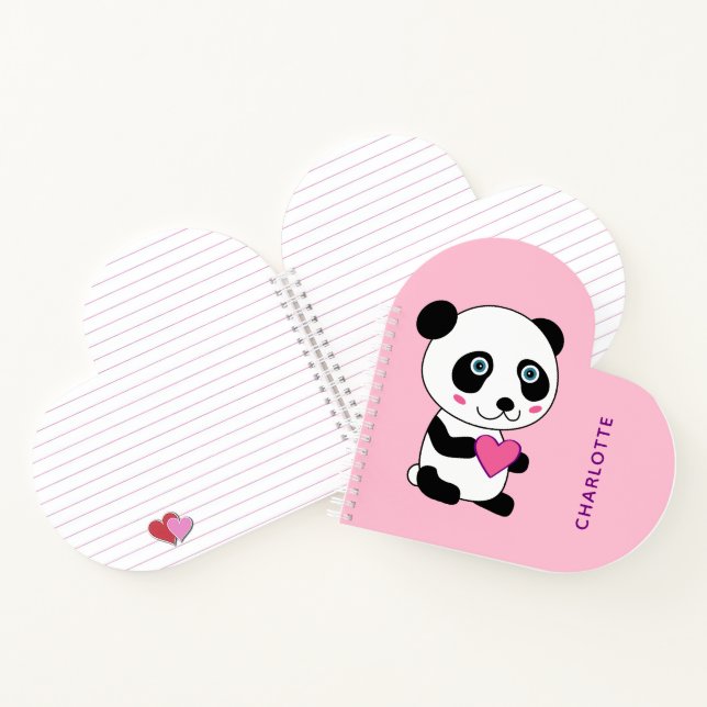 Niedliche Panda mit einem rosa Herznamensschlager Notizbuch (Innenseite)