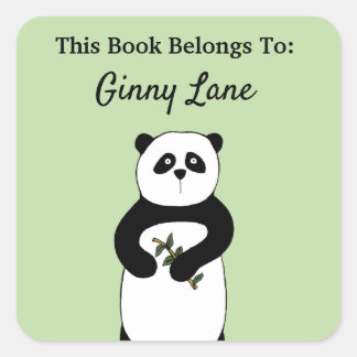 Niedliche Panda Personalisierte Buchplatte Quadratischer Aufkleber