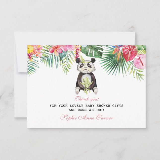 Niedliche Panda Tropical Floral Baby Dusche Vielen Dankeskarte (Vorderseite)