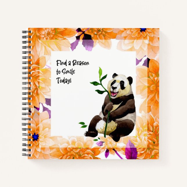 Niedliche Panda- und Blumenrahmen Notizbuch (Vorderseite)