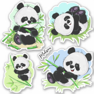 Niedliche Pandas individuelle Name Aufkleber